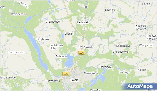 mapa Roszkówko gmina Skoki, Roszkówko gmina Skoki na mapie Targeo