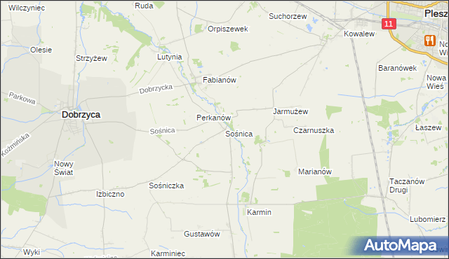 mapa Sośnica gmina Dobrzyca, Sośnica gmina Dobrzyca na mapie Targeo