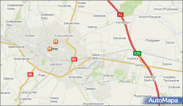 mapa Stara Wieś gmina Kutno, Stara Wieś gmina Kutno na mapie Targeo