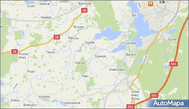 mapa Szarejki gmina Ełk, Szarejki gmina Ełk na mapie Targeo