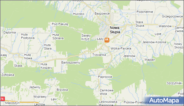 mapa Trzcianka gmina Nowa Słupia, Trzcianka gmina Nowa Słupia na mapie Targeo