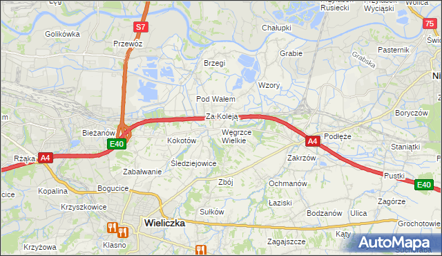mapa Węgrzce Wielkie, Węgrzce Wielkie na mapie Targeo