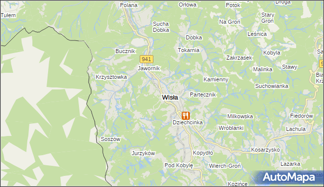 mapa Wisła, Wisła na mapie Targeo