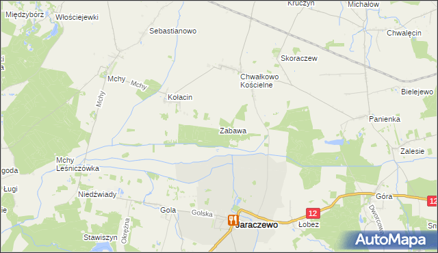 mapa Zabawa gmina Książ Wielkopolski, Zabawa gmina Książ Wielkopolski na mapie Targeo