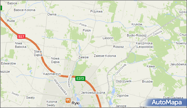 mapa Zalesie-Kolonia gmina Ryki, Zalesie-Kolonia gmina Ryki na mapie Targeo