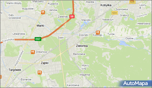 mapa Zielonka powiat wołomiński, Zielonka powiat wołomiński na mapie Targeo