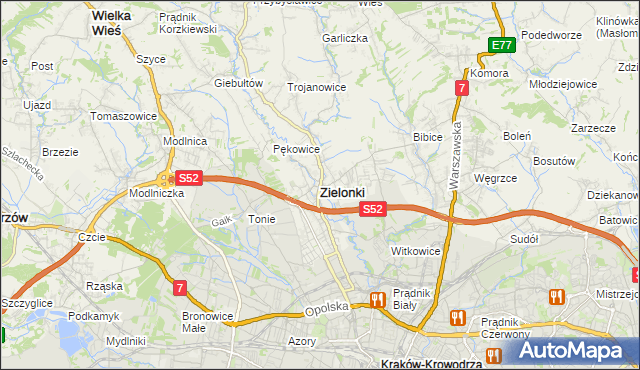 mapa Zielonki powiat krakowski, Zielonki powiat krakowski na mapie Targeo