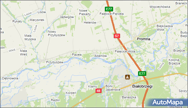 mapa Adamów gmina Promna, Adamów gmina Promna na mapie Targeo