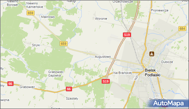 mapa Augustowo gmina Bielsk Podlaski, Augustowo gmina Bielsk Podlaski na mapie Targeo