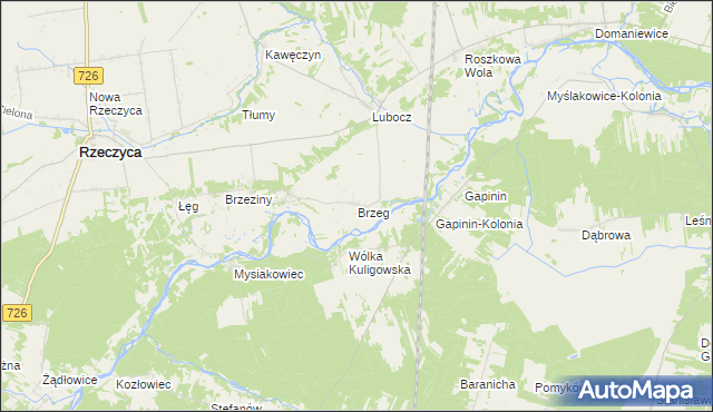 mapa Brzeg gmina Rzeczyca, Brzeg gmina Rzeczyca na mapie Targeo