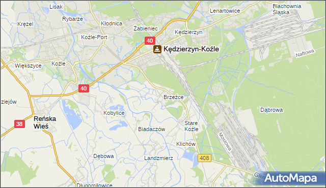 mapa Brzeźce gmina Bierawa, Brzeźce gmina Bierawa na mapie Targeo