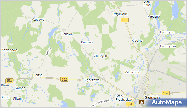 mapa Cieszyno gmina Świdwin, Cieszyno gmina Świdwin na mapie Targeo