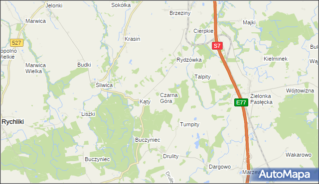 mapa Czarna Góra gmina Pasłęk, Czarna Góra gmina Pasłęk na mapie Targeo