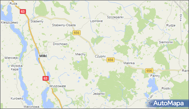 mapa Czyprki gmina Miłki, Czyprki gmina Miłki na mapie Targeo