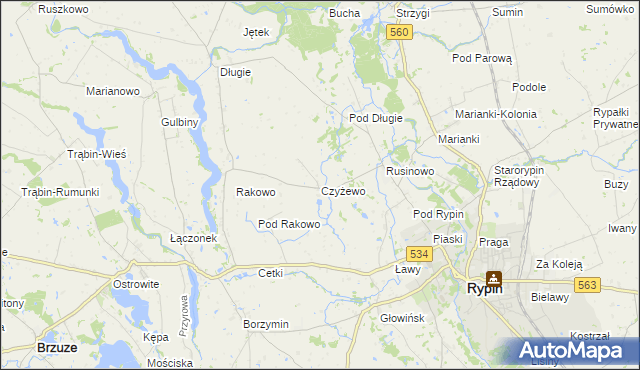 mapa Czyżewo gmina Rypin, Czyżewo gmina Rypin na mapie Targeo