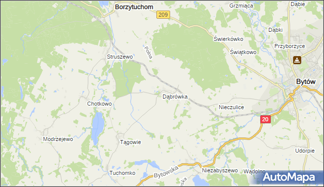 mapa Dąbrówka gmina Borzytuchom, Dąbrówka gmina Borzytuchom na mapie Targeo