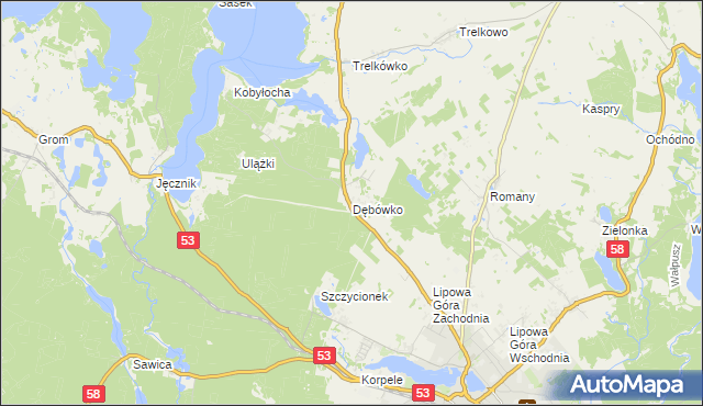 mapa Dębówko gmina Szczytno, Dębówko gmina Szczytno na mapie Targeo