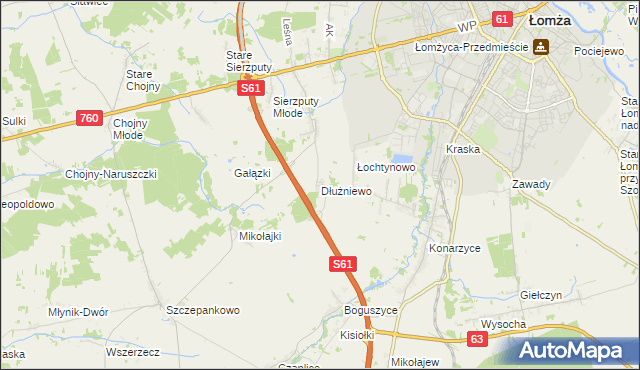 mapa Dłużniewo gmina Łomża, Dłużniewo gmina Łomża na mapie Targeo