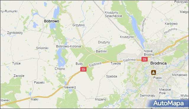 mapa Drużyny gmina Brodnica, Drużyny gmina Brodnica na mapie Targeo