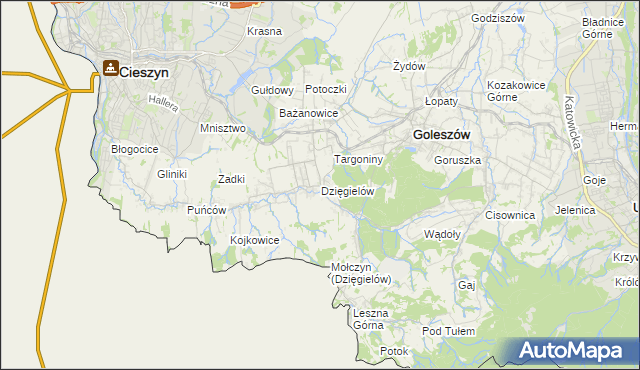 mapa Dzięgielów, Dzięgielów na mapie Targeo