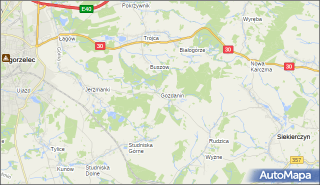 mapa Gozdanin gmina Zgorzelec, Gozdanin gmina Zgorzelec na mapie Targeo