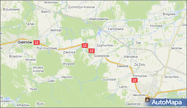 mapa Goździków gmina Gielniów, Goździków gmina Gielniów na mapie Targeo