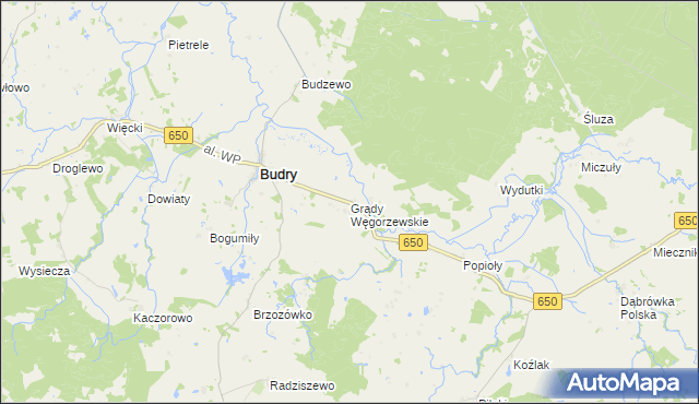 mapa Grądy Węgorzewskie, Grądy Węgorzewskie na mapie Targeo