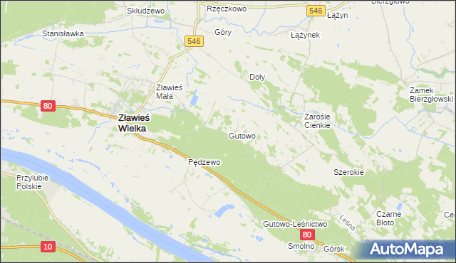 mapa Gutowo gmina Zławieś Wielka, Gutowo gmina Zławieś Wielka na mapie Targeo