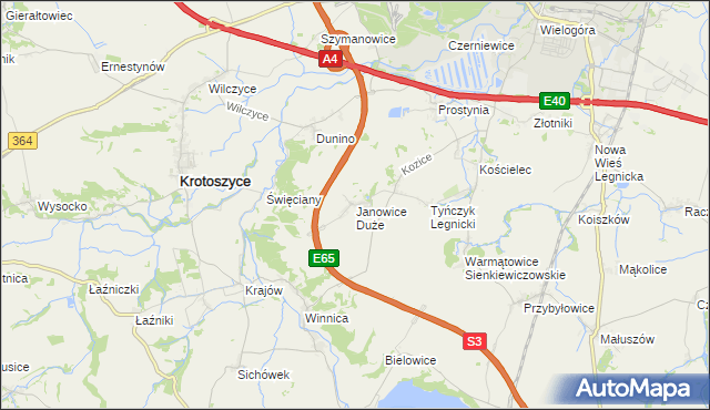 mapa Janowice Duże, Janowice Duże na mapie Targeo