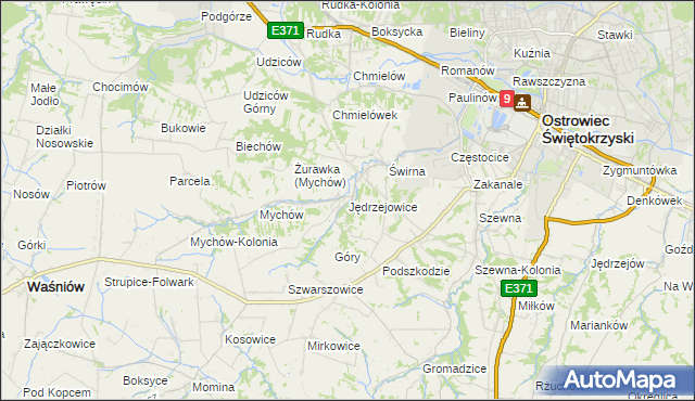 mapa Jędrzejowice gmina Bodzechów, Jędrzejowice gmina Bodzechów na mapie Targeo