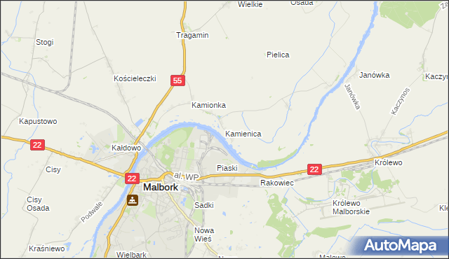 mapa Kamienica gmina Malbork, Kamienica gmina Malbork na mapie Targeo