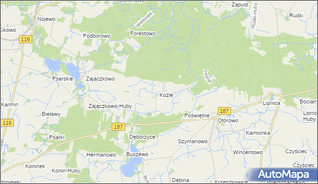 mapa Koźle gmina Szamotuły, Koźle gmina Szamotuły na mapie Targeo