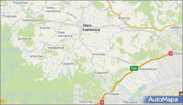 mapa Kromnów gmina Stara Kamienica, Kromnów gmina Stara Kamienica na mapie Targeo