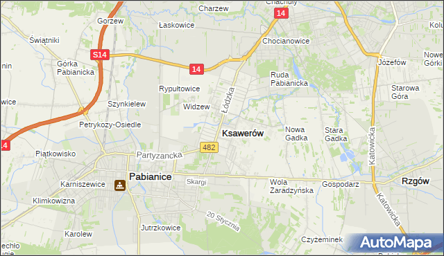 mapa Ksawerów powiat pabianicki, Ksawerów powiat pabianicki na mapie Targeo