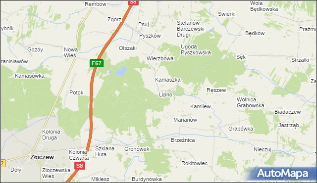 mapa Lipno gmina Brzeźnio, Lipno gmina Brzeźnio na mapie Targeo