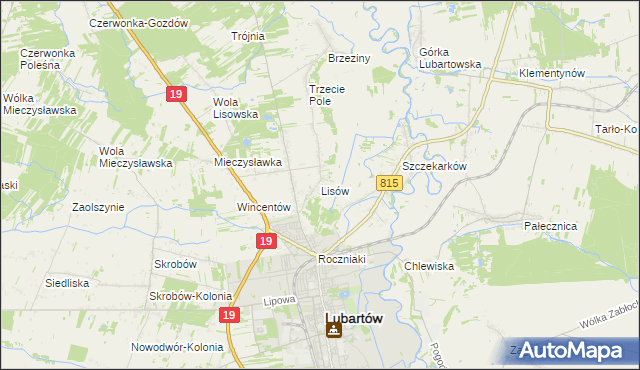 mapa Lisów gmina Lubartów, Lisów gmina Lubartów na mapie Targeo