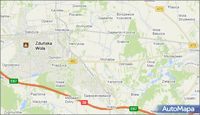 mapa Michałów gmina Zduńska Wola, Michałów gmina Zduńska Wola na mapie Targeo