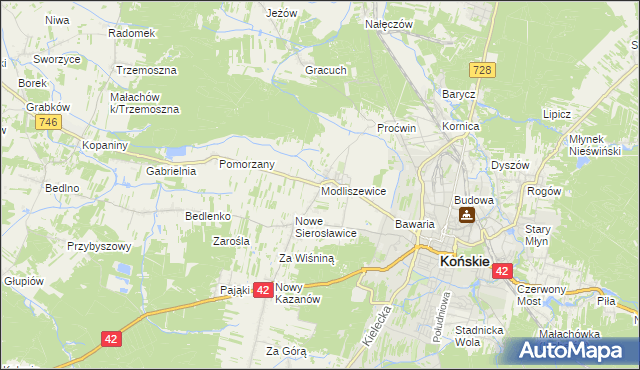 mapa Modliszewice, Modliszewice na mapie Targeo