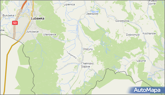 mapa Olszyny gmina Kamienna Góra, Olszyny gmina Kamienna Góra na mapie Targeo