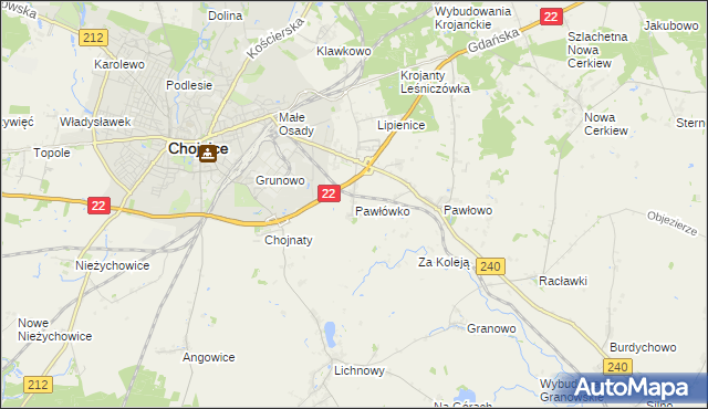 mapa Pawłówko gmina Chojnice, Pawłówko gmina Chojnice na mapie Targeo