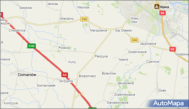 mapa Pełczyce gmina Domaniów, Pełczyce gmina Domaniów na mapie Targeo