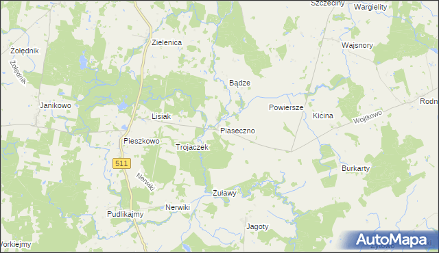 mapa Piaseczno gmina Górowo Iławeckie, Piaseczno gmina Górowo Iławeckie na mapie Targeo