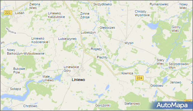 mapa Płachty gmina Liniewo, Płachty gmina Liniewo na mapie Targeo