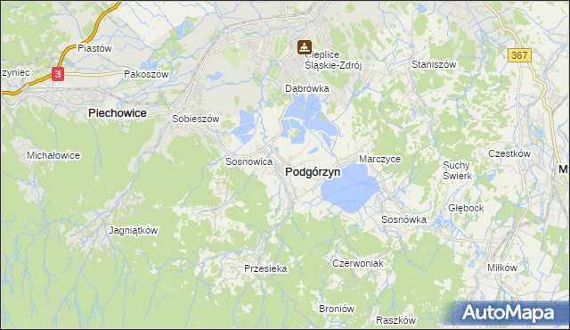 mapa Podgórzyn powiat jeleniogórski, Podgórzyn powiat jeleniogórski na mapie Targeo