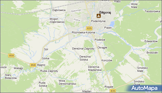 mapa Podlesie gmina Biłgoraj, Podlesie gmina Biłgoraj na mapie Targeo