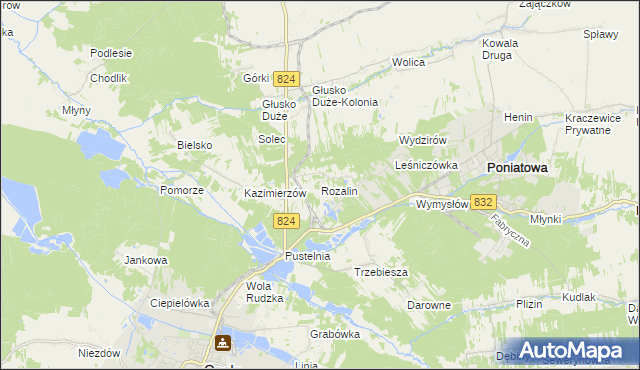 mapa Rozalin gmina Opole Lubelskie, Rozalin gmina Opole Lubelskie na mapie Targeo