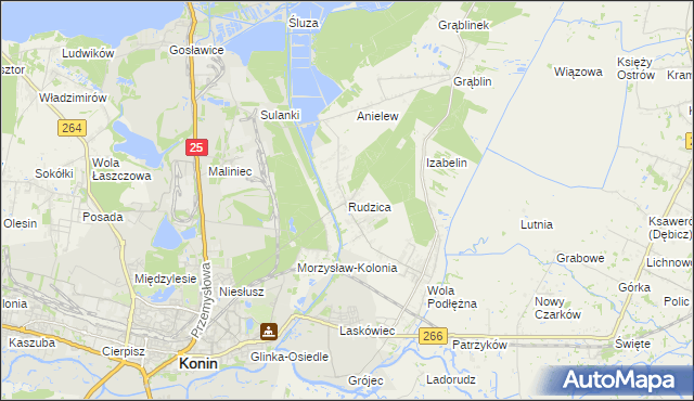 mapa Rudzica gmina Kramsk, Rudzica gmina Kramsk na mapie Targeo