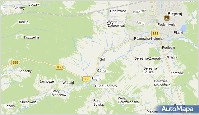 mapa Sól gmina Biłgoraj, Sól gmina Biłgoraj na mapie Targeo