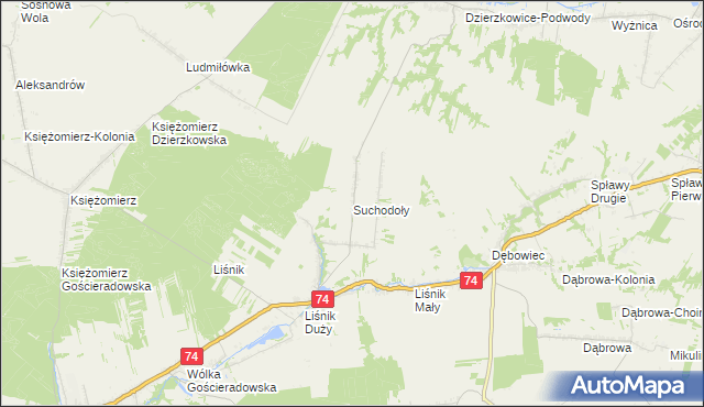 mapa Suchodoły gmina Gościeradów, Suchodoły gmina Gościeradów na mapie Targeo