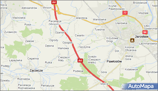 mapa Szczytna gmina Pawłosiów, Szczytna gmina Pawłosiów na mapie Targeo